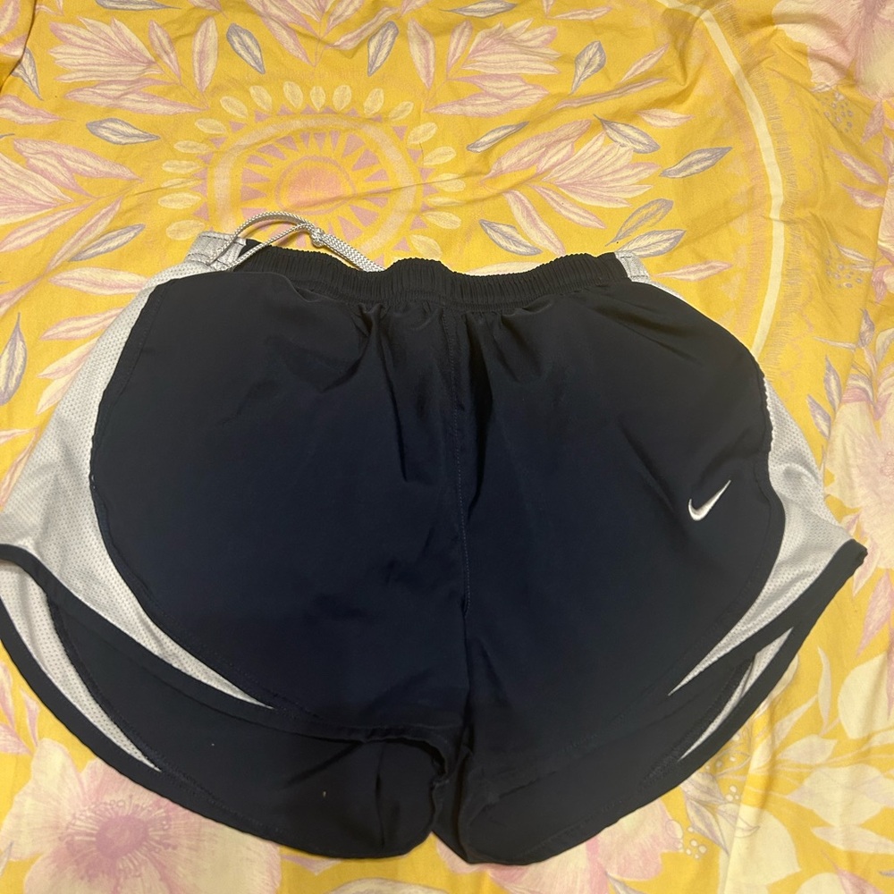 Nike Women's Navy Blue and White Athletic Shorts